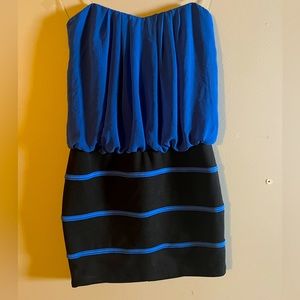 Mystic mini blue and black strapless dress size S